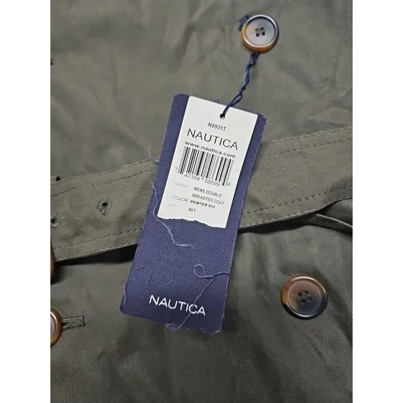 Vtg Nautica Trench Coat Mens 40T Pewter Double Breasted Lined Preppy Retro - Picture 6 of 16